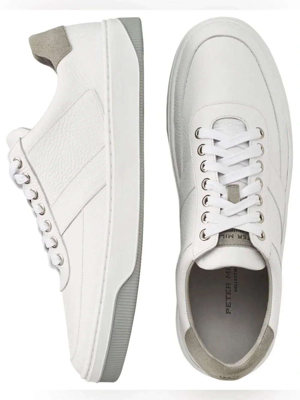 Peter Millar Collection Vantage Pebble Grain Leather White Sneakers Size 9M